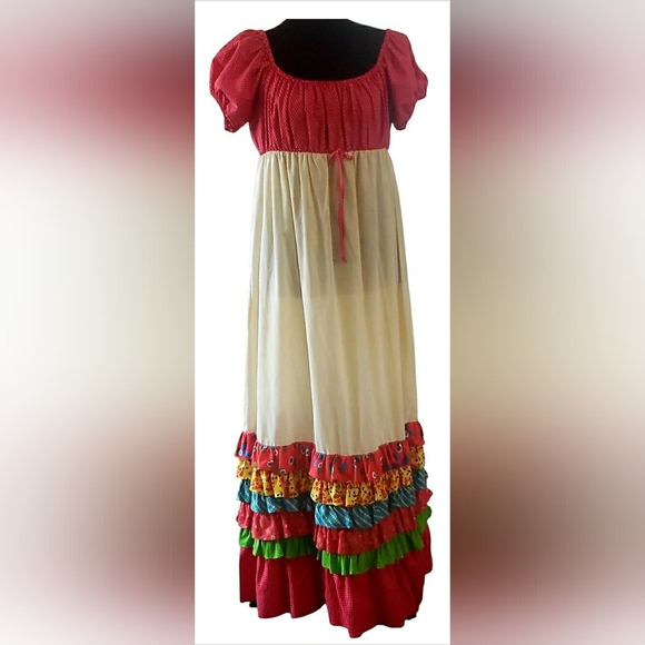 Vintage 70s Young Miss Morton Prairie Folk Peasant Cottage Grandma Maxi Dress - Picture 2 of 8